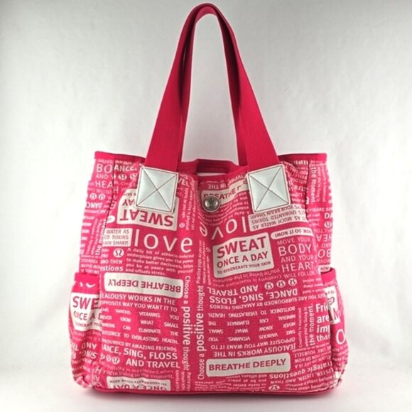 Lululemon Rare Manifesto Canvas Shoulder Bag Pink White Print + Washable Pouch - Picture 2 of 16